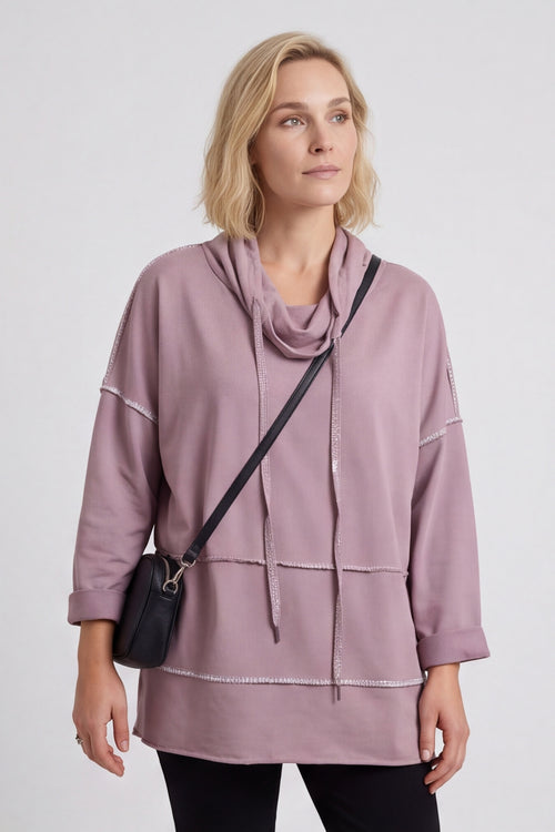 Clarina Cowl Neck Cotton Top Mauve – image 3 of 6