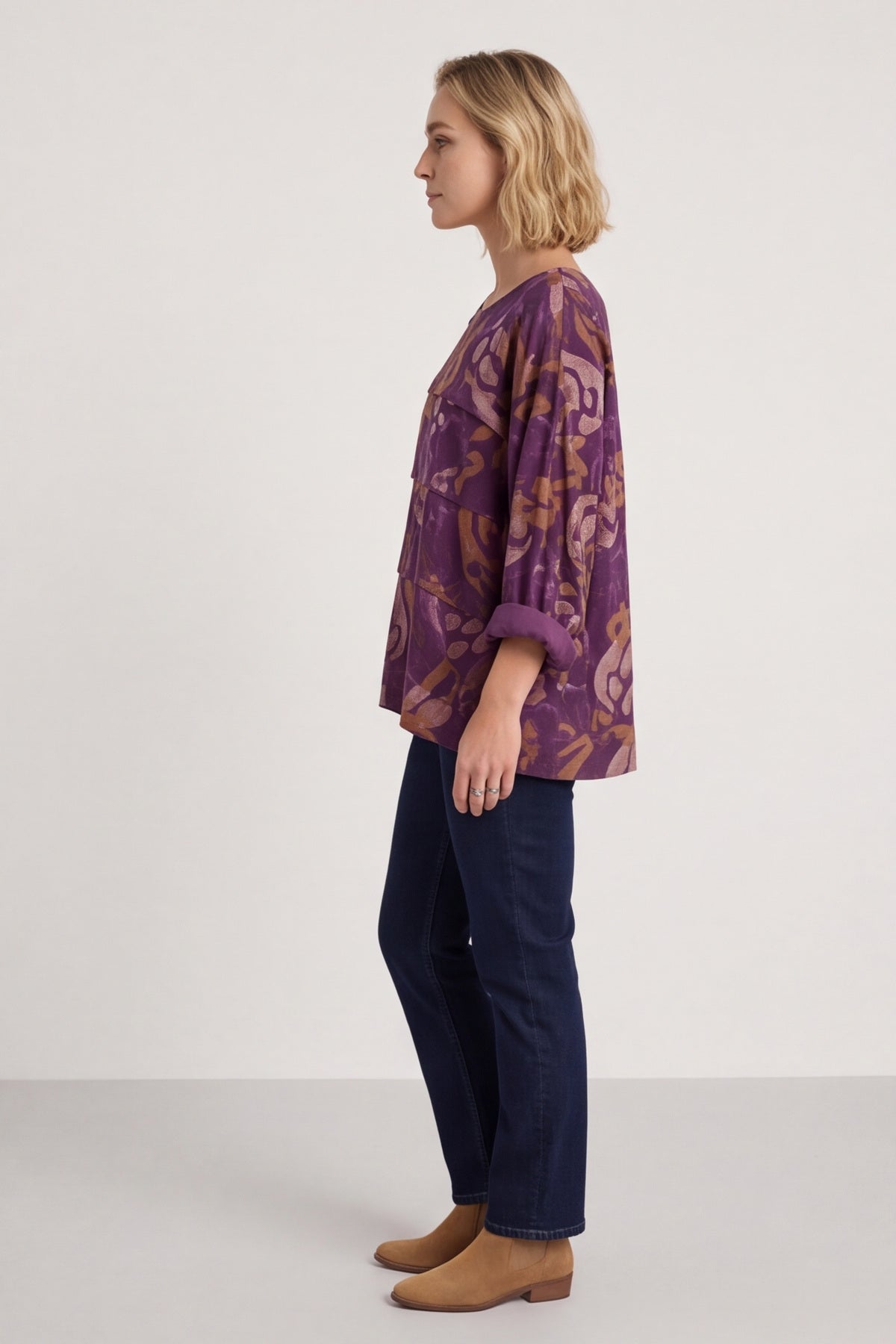 Doreen Print Needlecord Top Purple – image 3 of 6