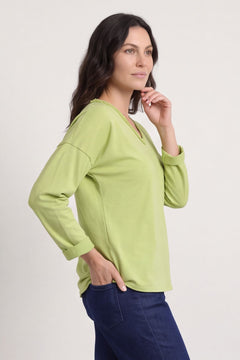 Kinsley Washed V-Neck Cotton Top Olive – image 3 of 4