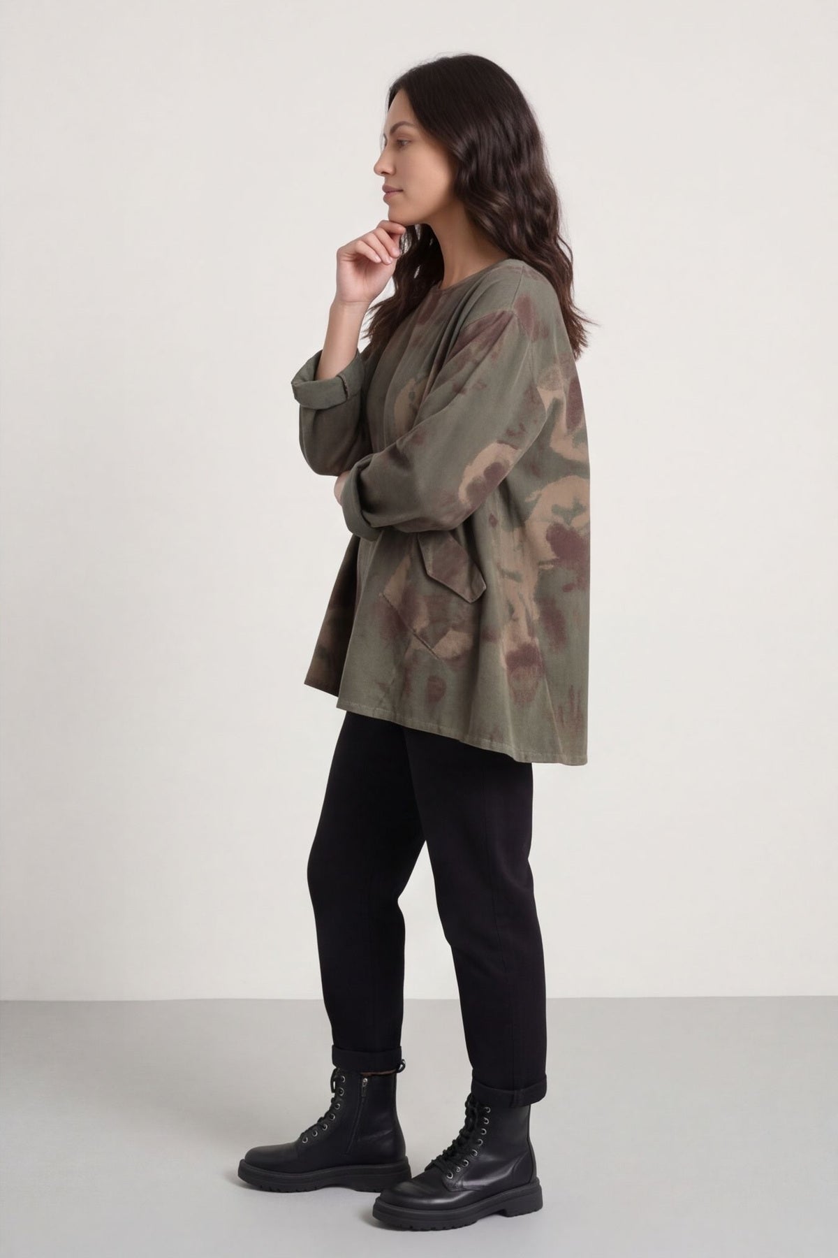 Rachel Print Needlecord Top Khaki – image 3 of 6