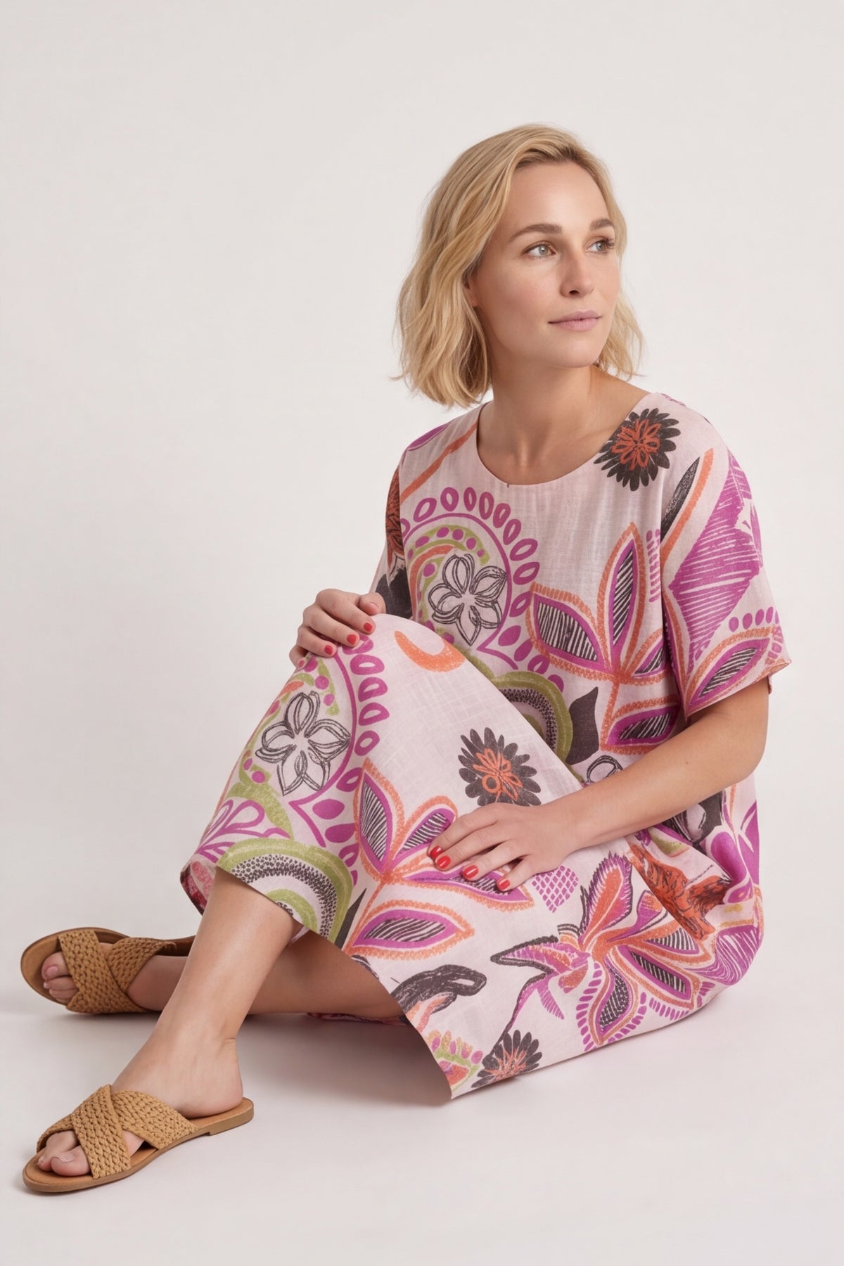 Aurora Leaf Linen Shift Dress – image 2 of 5