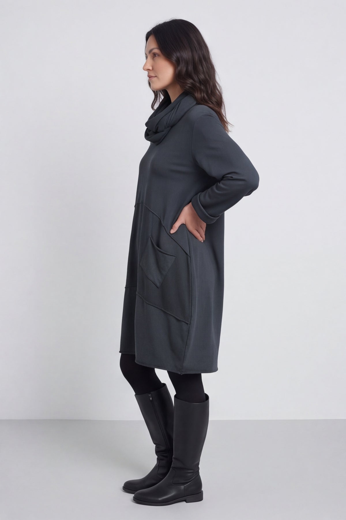 Rizo Snood Cotton Dress Charcoal – image 3 of 6