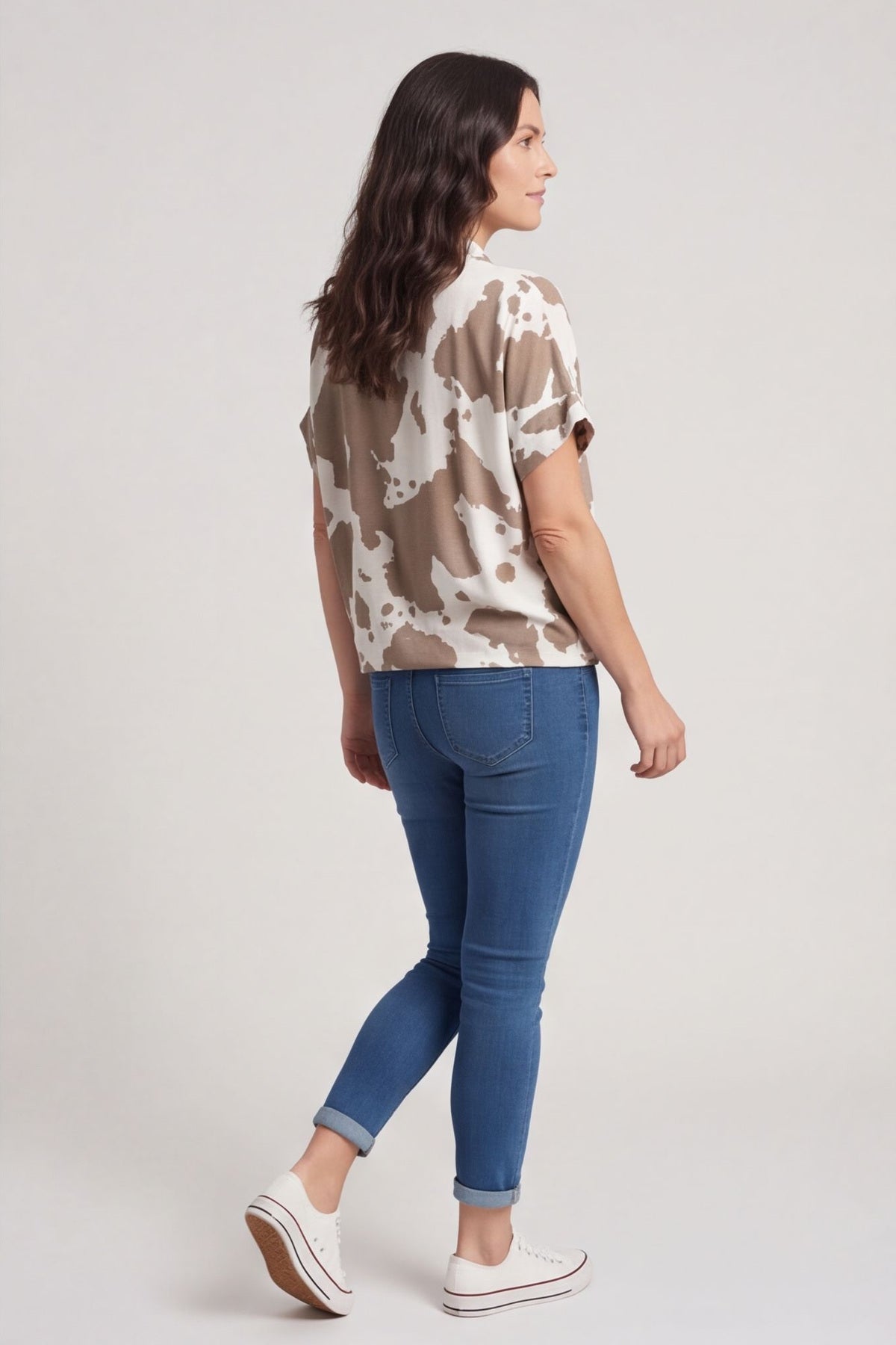 Edna Print Tie Shirt Mocha – image 3 of 5