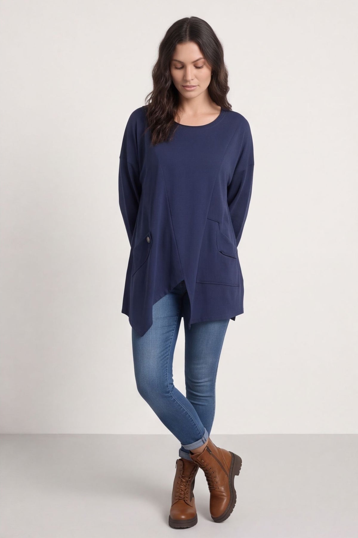 Kelilah Pocket Cotton Top Navy – image 2 of 3