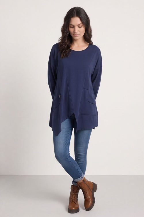 Kelilah Pocket Cotton Top Navy – image 2 of 3