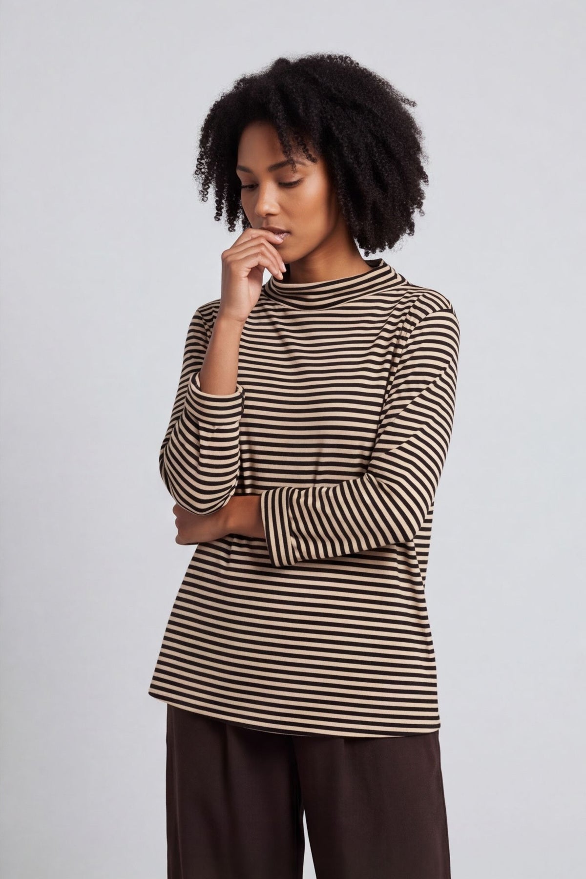 Lyssa Cowl Neck Stripe Top Stone – image 3 of 5
