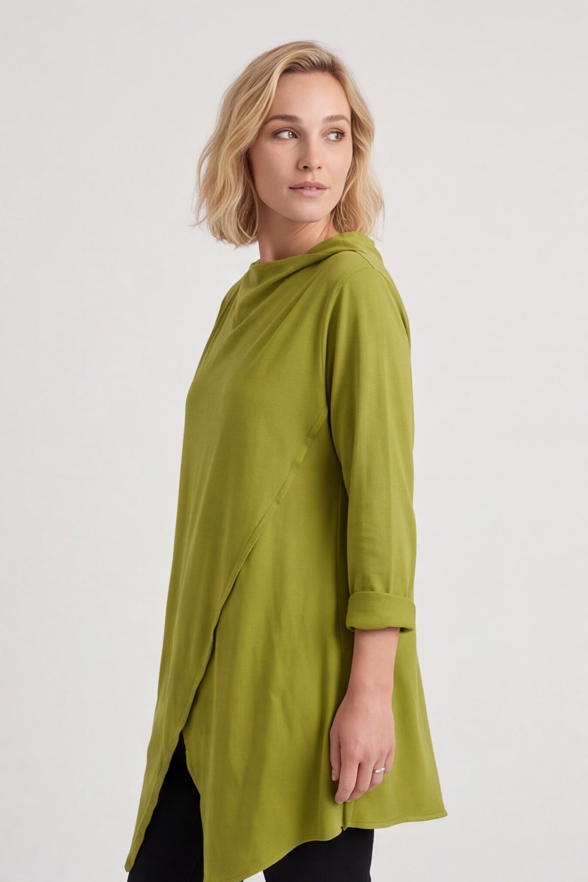 Nelle Cowl Cotton Top Olive – image 3 of 6