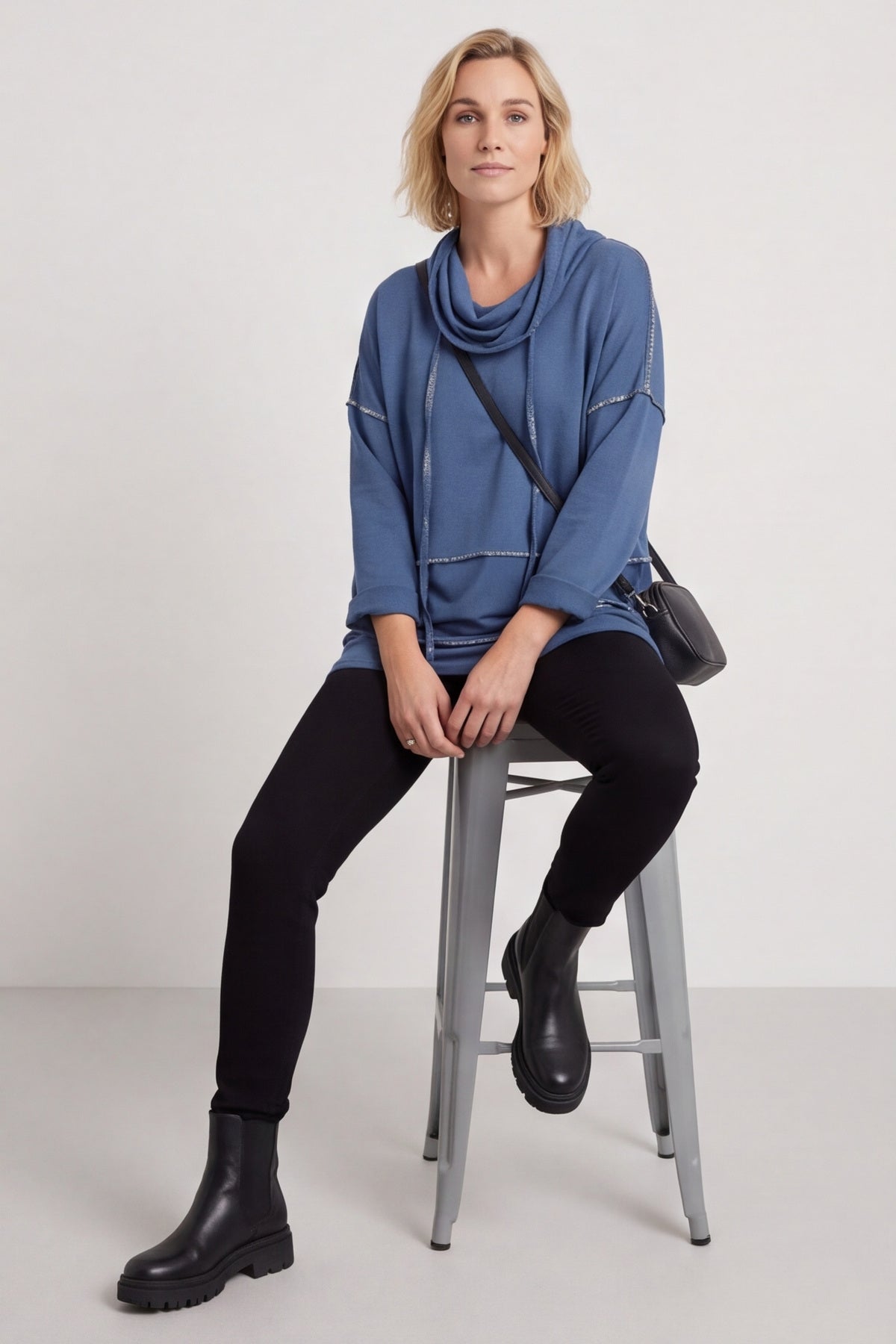 Clarina Cowl Neck Cotton Top Blue – image 4 of 6