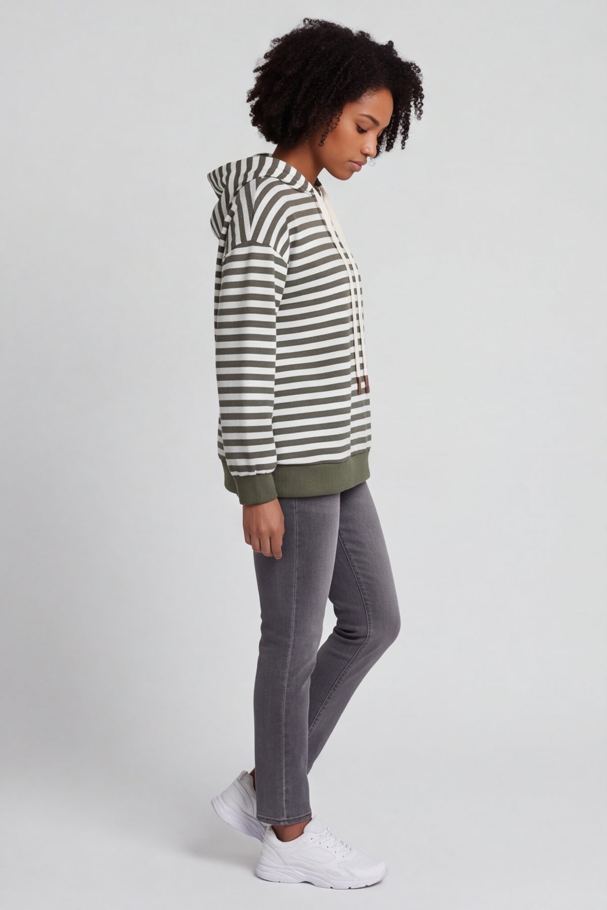 Selena Stripe Hooded Top Khaki – image 4 of 6