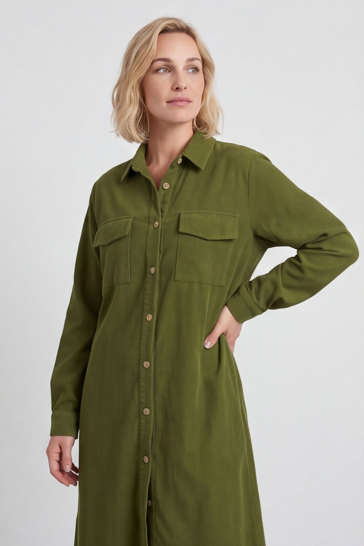Dezi Needlecord Shirt Dress Olive – image 4 of 6