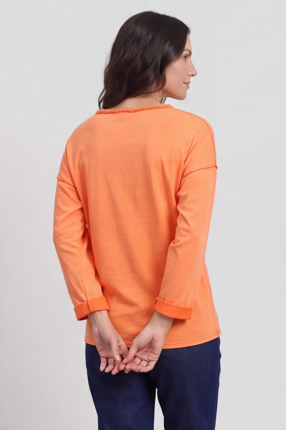 Kinsley Washed V-Neck Cotton Top Orange – image 3 of 5