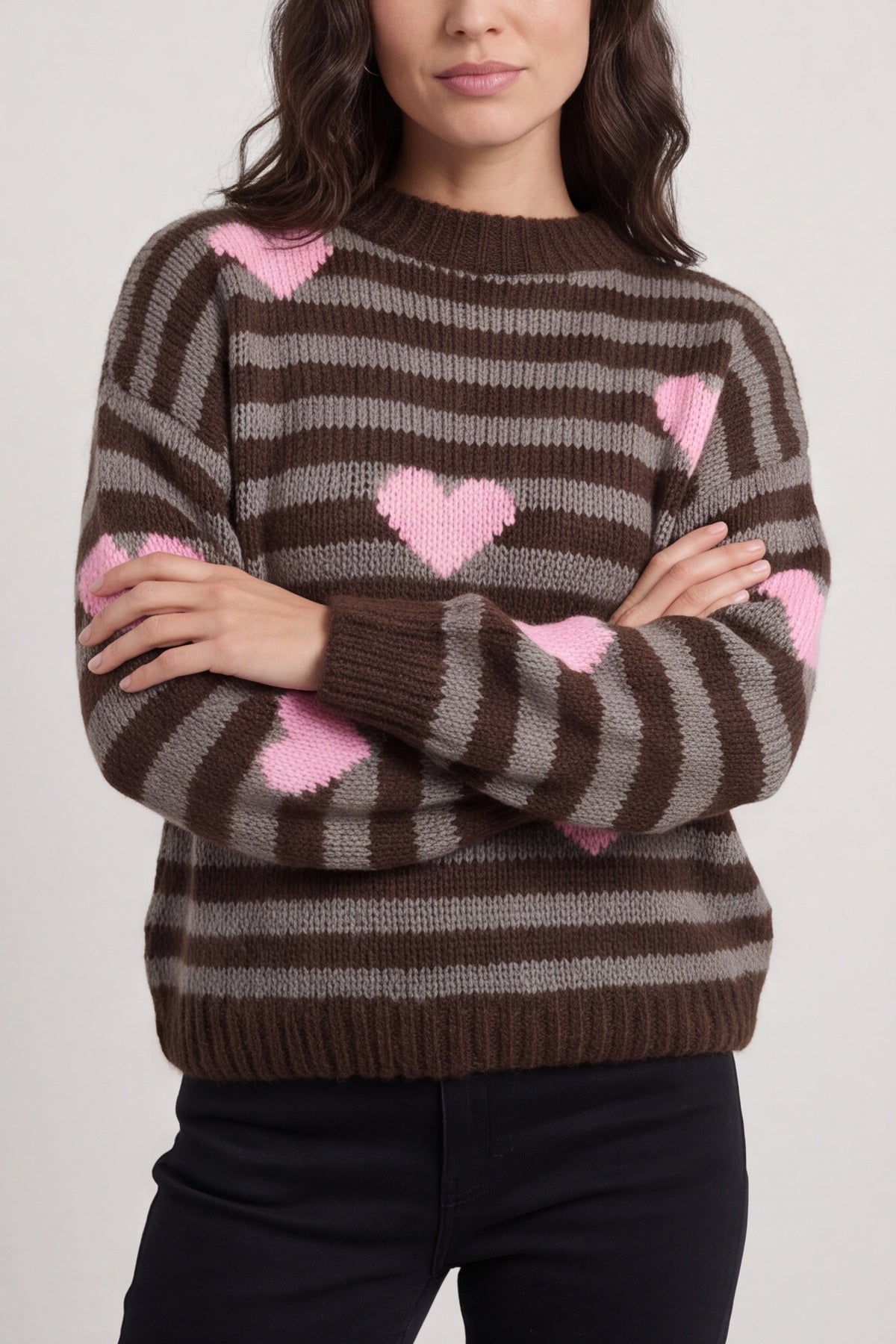 Carina Heart Stripe Knitted Jumper Cocoa – image 4 of 6