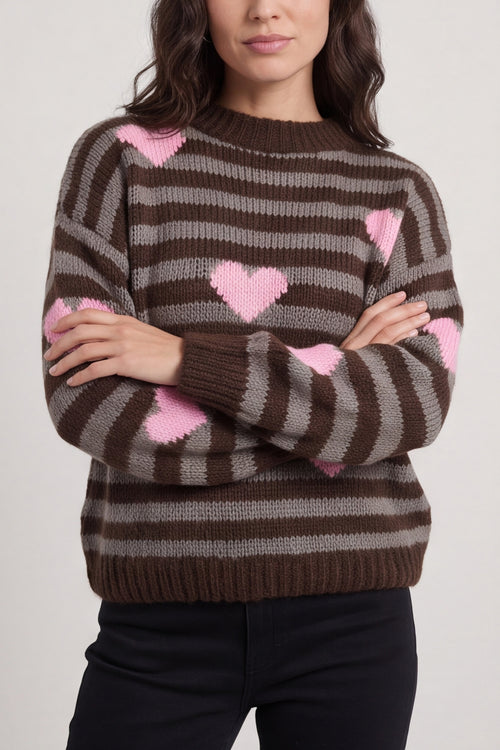 Carina Heart Stripe Knitted Jumper Cocoa – image 4 of 6