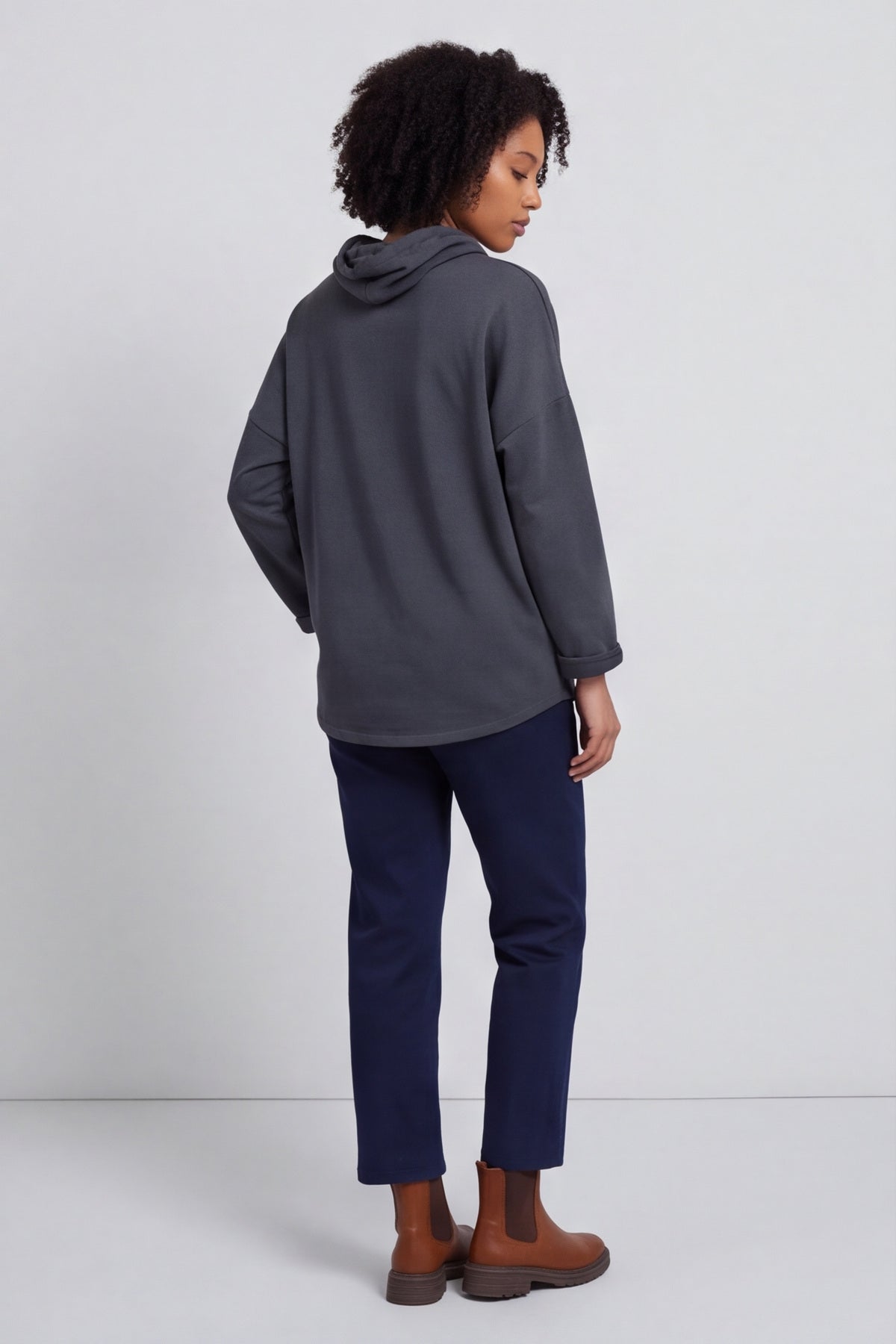Lydia Cowl Print Cotton Top Charcoal – image 4 of 6