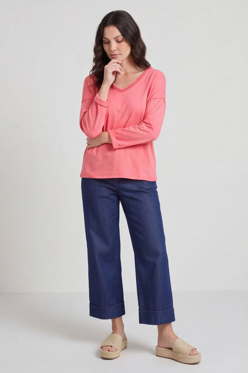 Kinsley Washed V-Neck Cotton Top Red – image 4 of 6
