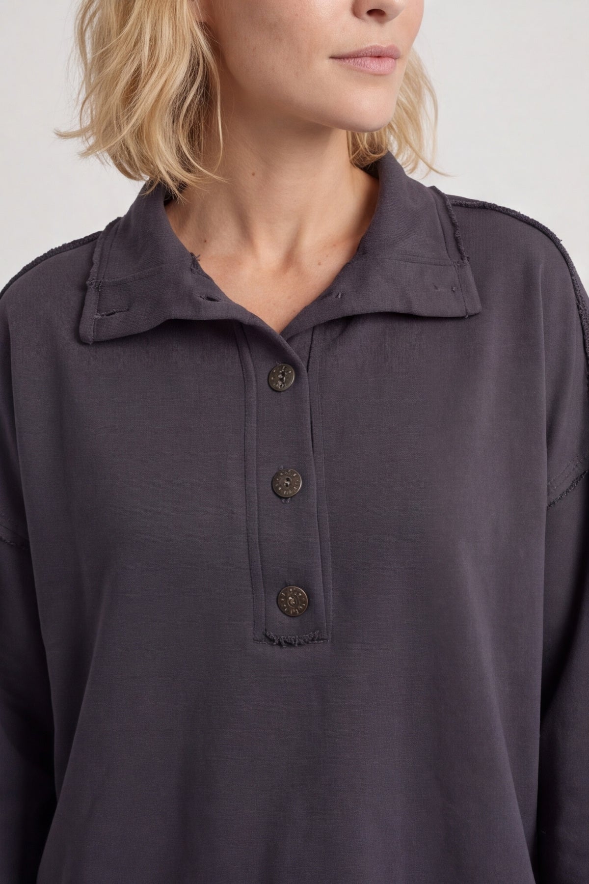 Sybil Button Cotton Sweatshirt Charcoal – image 4 of 5