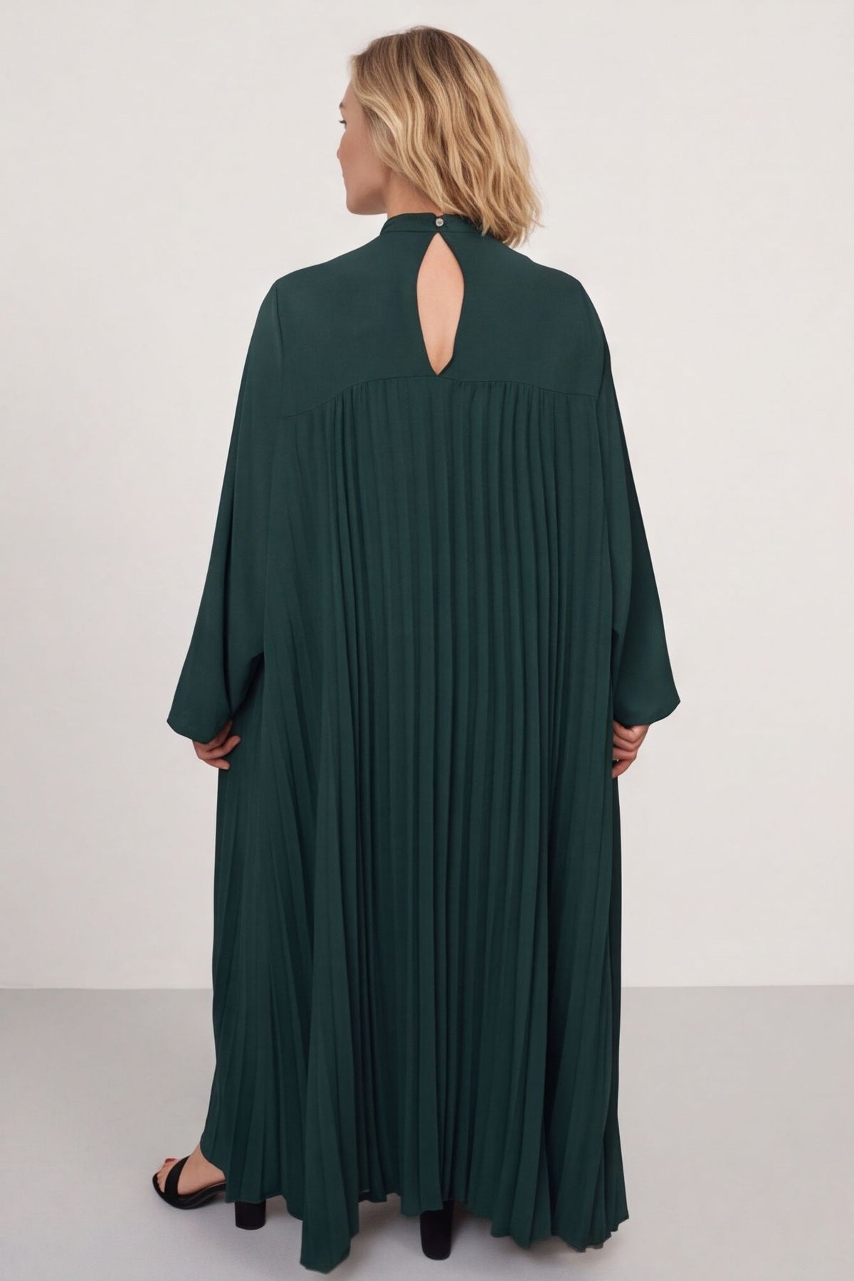 Renata Long Sleeve Pleated Dress Bottle Green – image 4 of 6