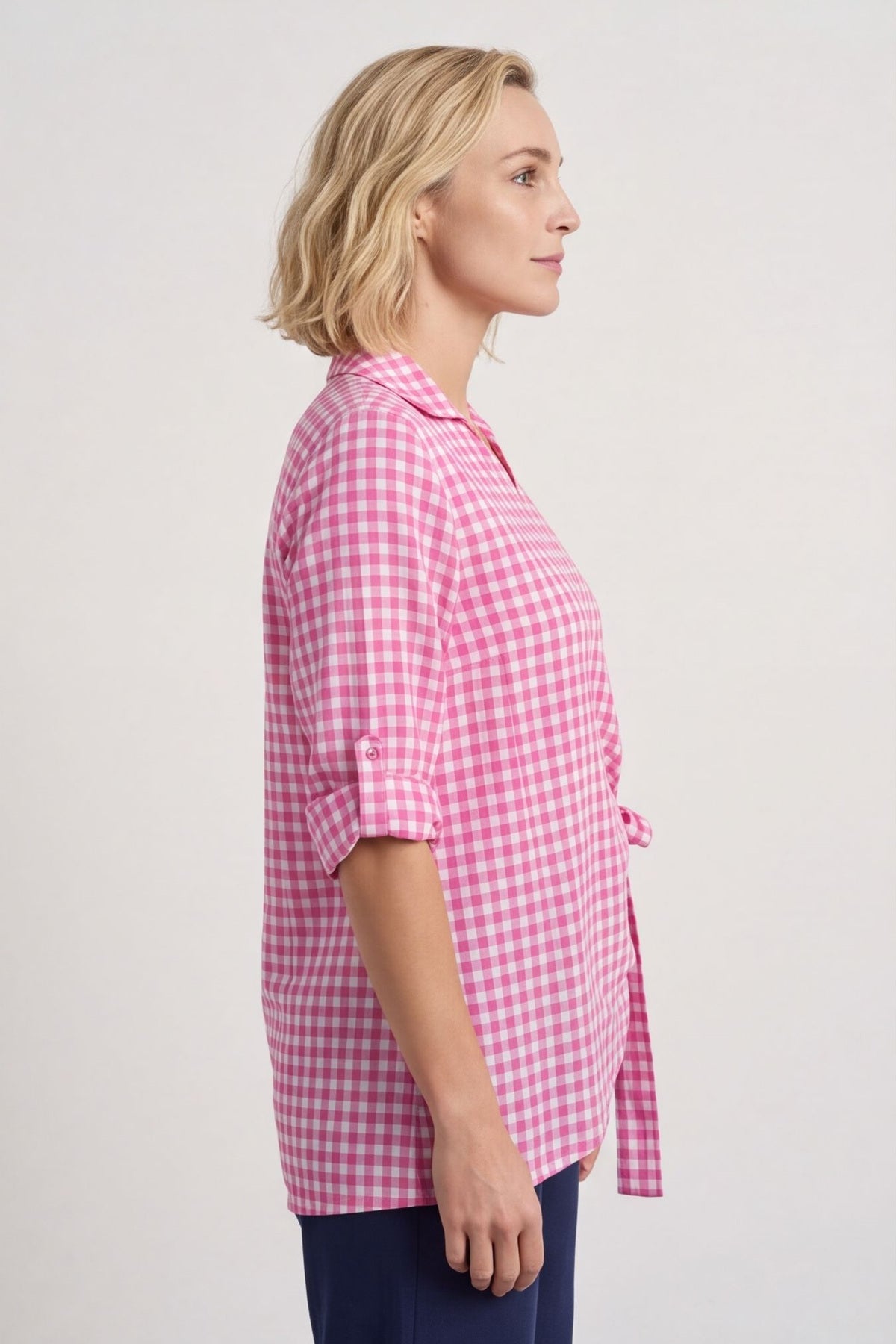 Shyla Gingham Wrap Cotton Top Fuchsia – image 4 of 6