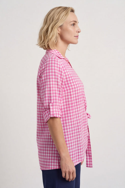 Shyla Gingham Wrap Cotton Top Fuchsia – image 4 of 6
