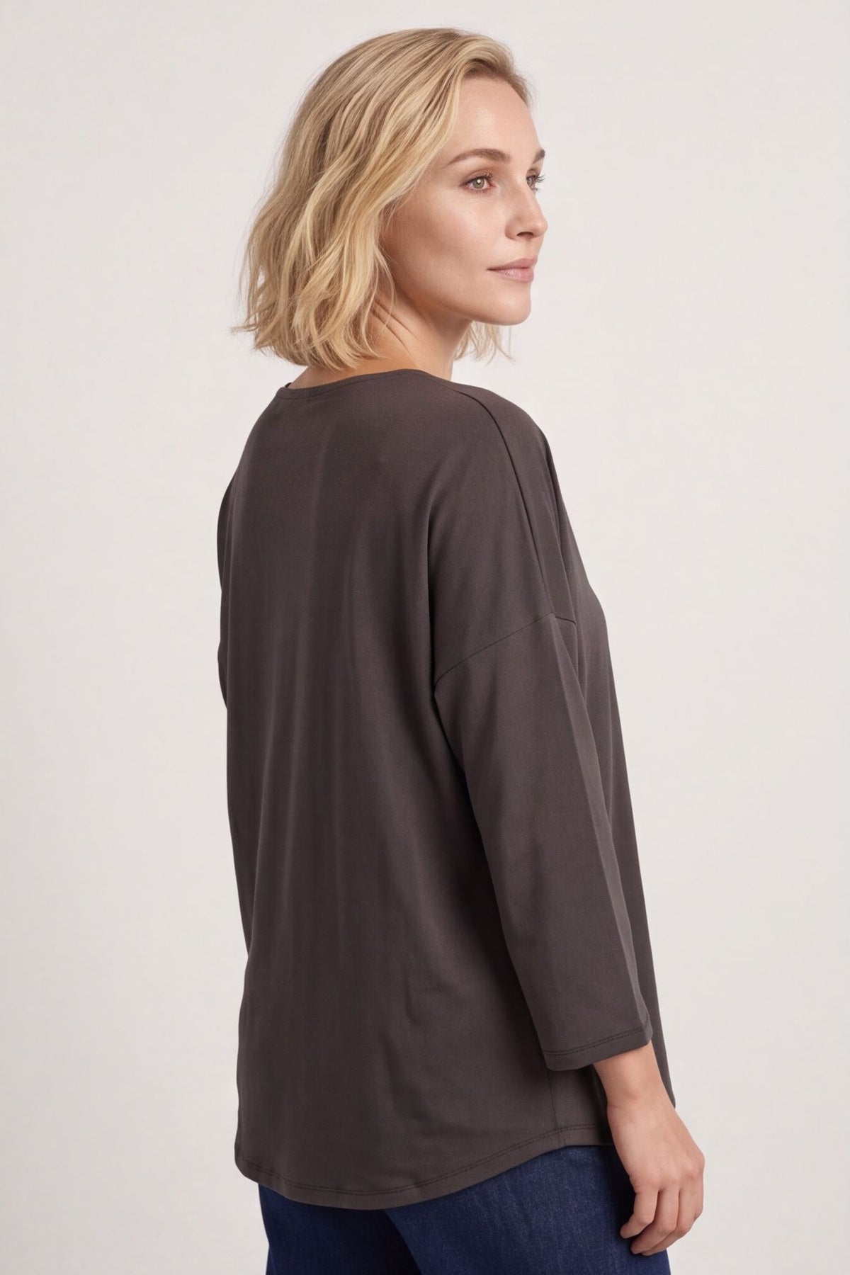 Trecia V-Neck Cotton Top Charcoal – image 4 of 5