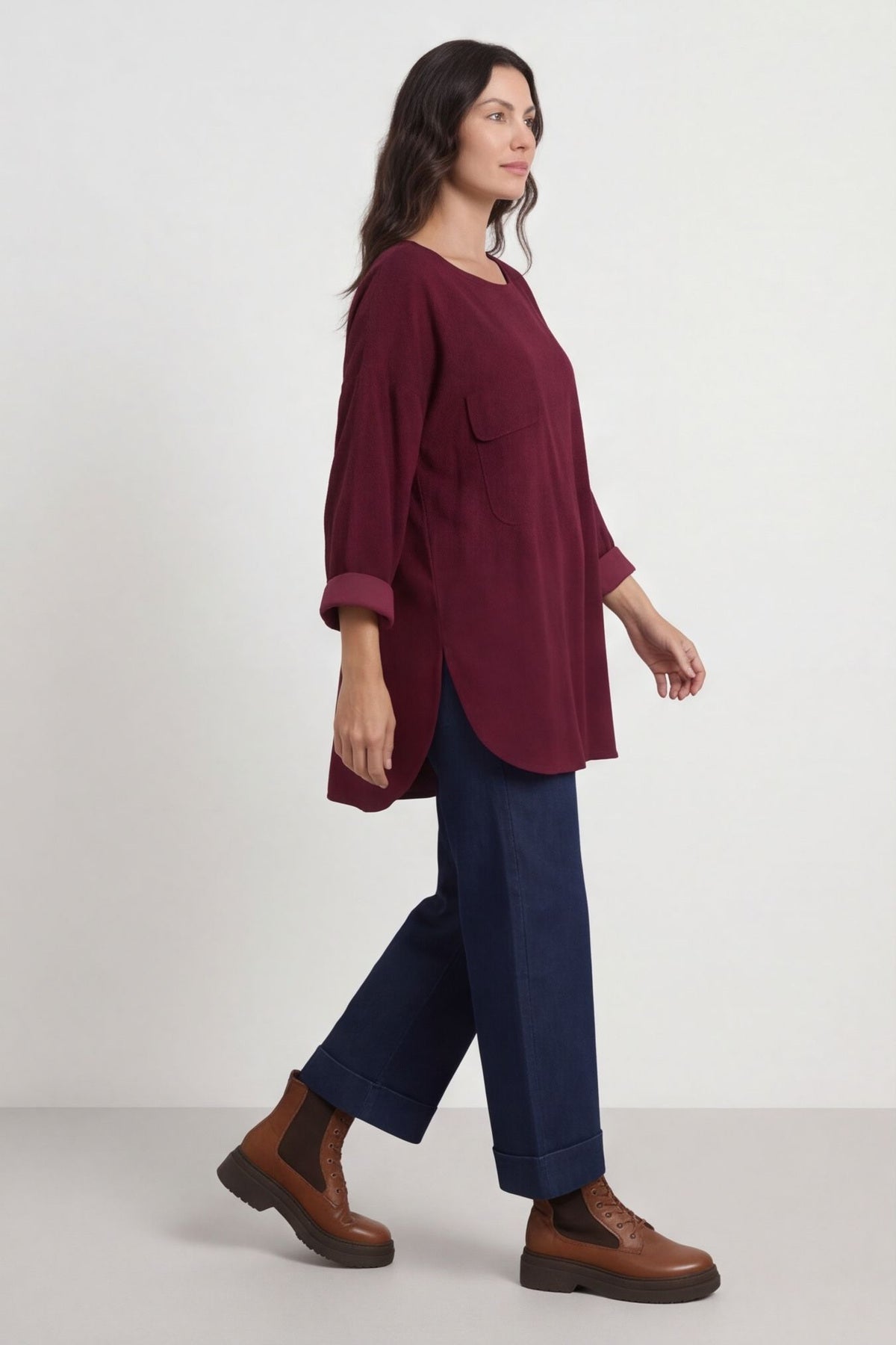 Selene Needlecord Pocket Top Burgundy – image 4 of 6
