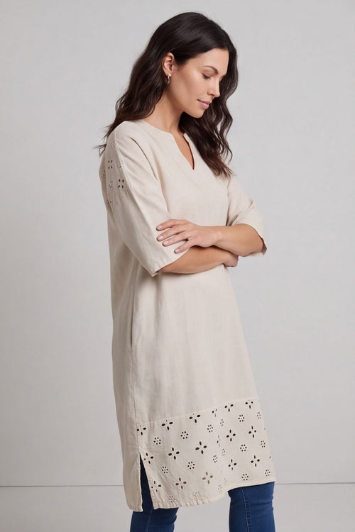 Gabrielle Embroidered Linen Dress Stone – image 4 of 6