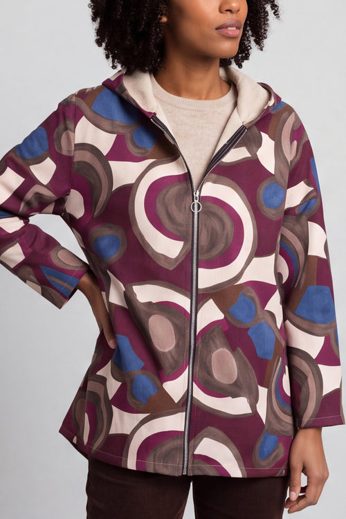 Cynthia Print Zip Hooded Jacket Wine – image 4 of 6
