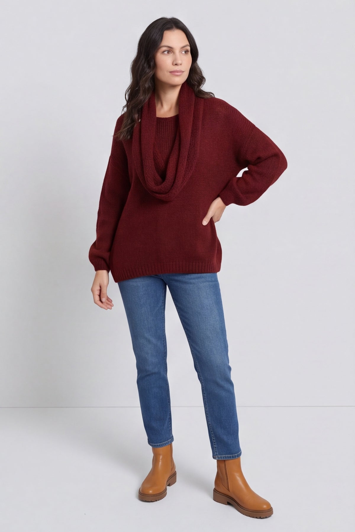 Baylin Scarf Knitted Jumper Wine – image 4 of 6