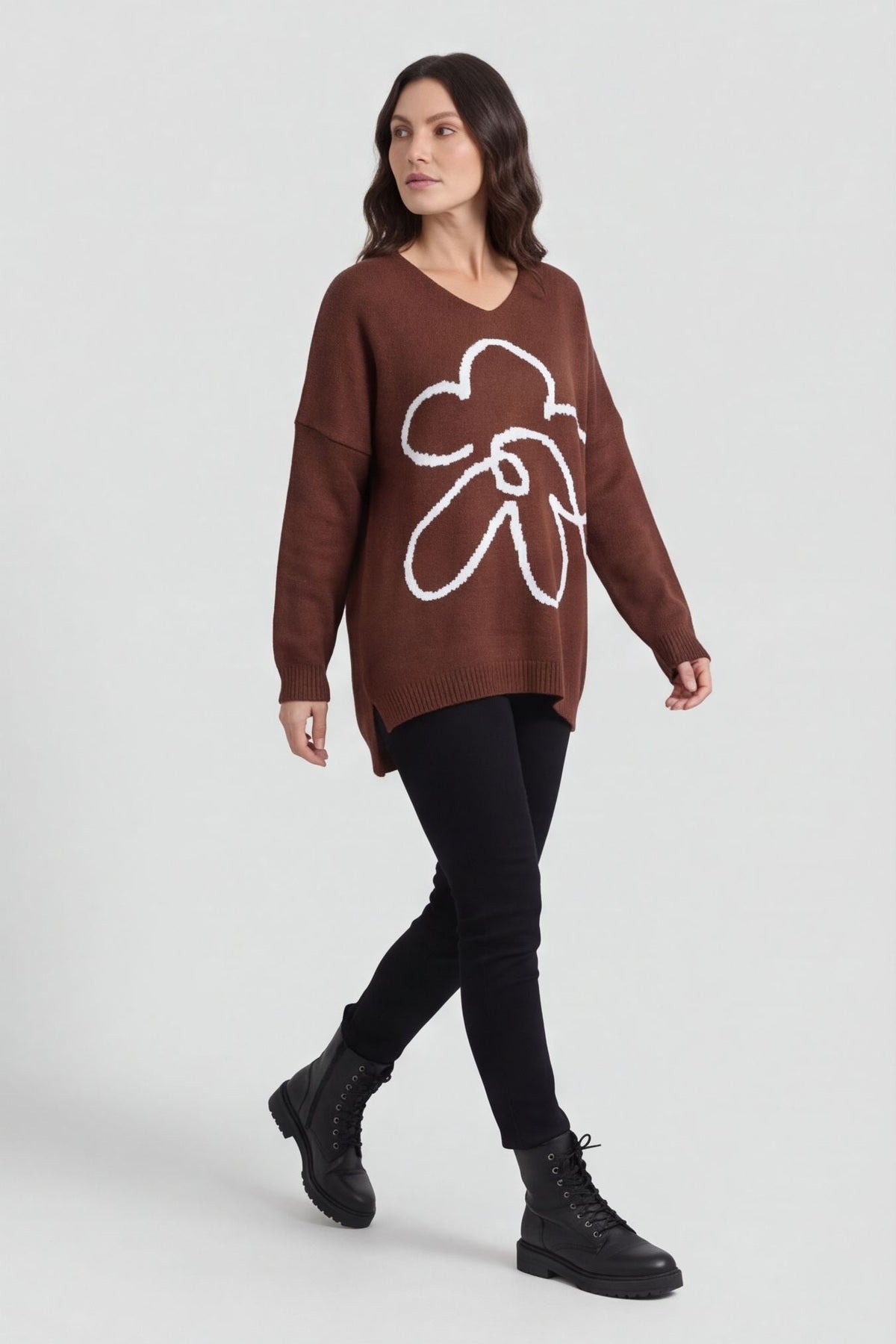 Roxanna Flower Knitted Jumper Cocoa – image 4 of 6