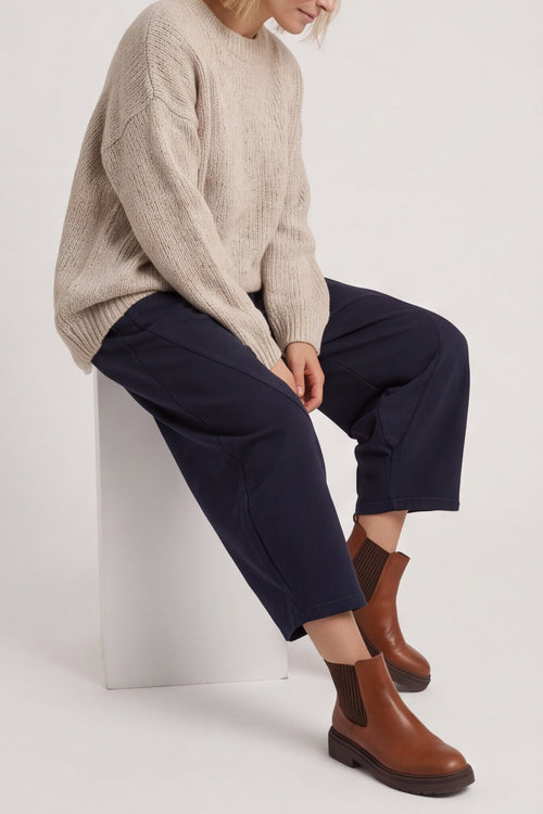 Yasmina Cropped Cotton Trousers Navy – image 3 of 4