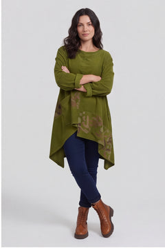 Berenice Print Detail Needlecord Top Olive – image 4 of 6