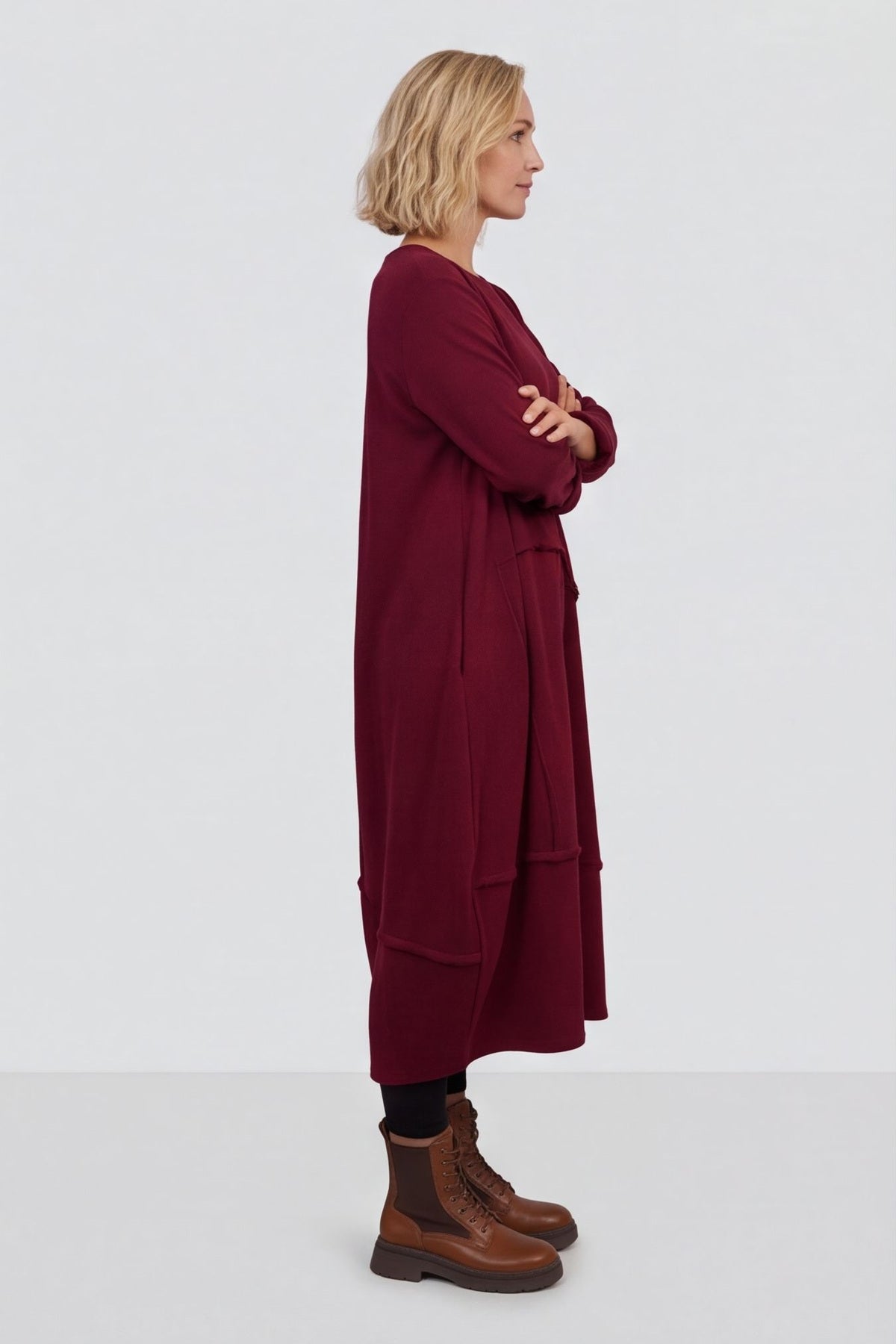 Edie Seam Detail Cotton Dress Wine – image 3 of 4
