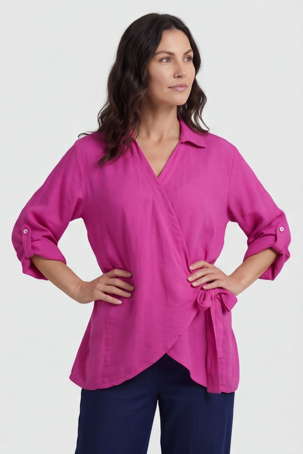 Shyla Check Wrap Top Fuchsia – image 4 of 5