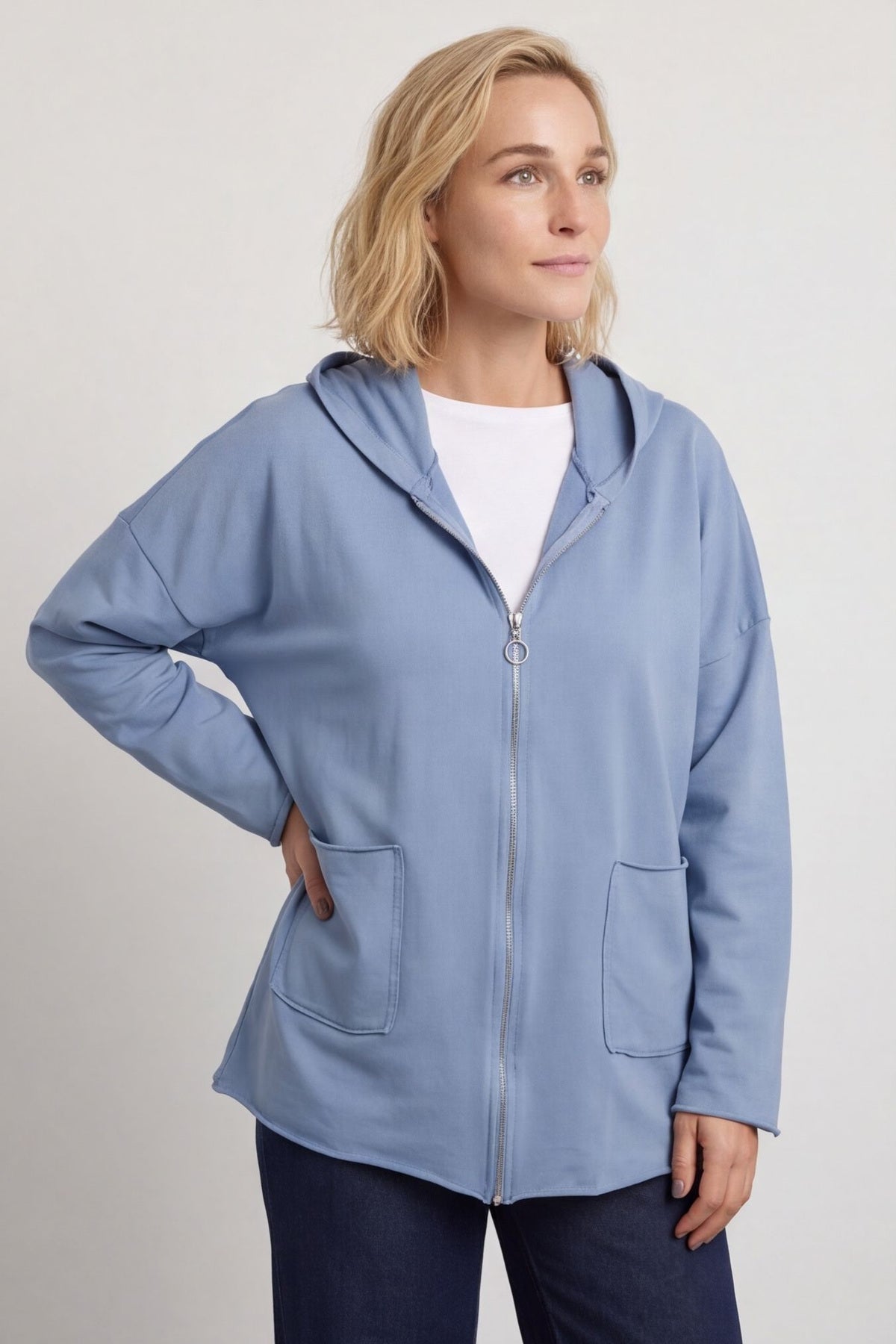 Dariana Zip Hooded Cotton Top Blue – image 4 of 6