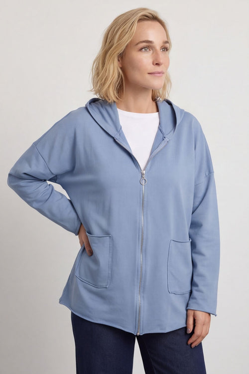 Dariana Zip Hooded Cotton Top Blue – image 4 of 6