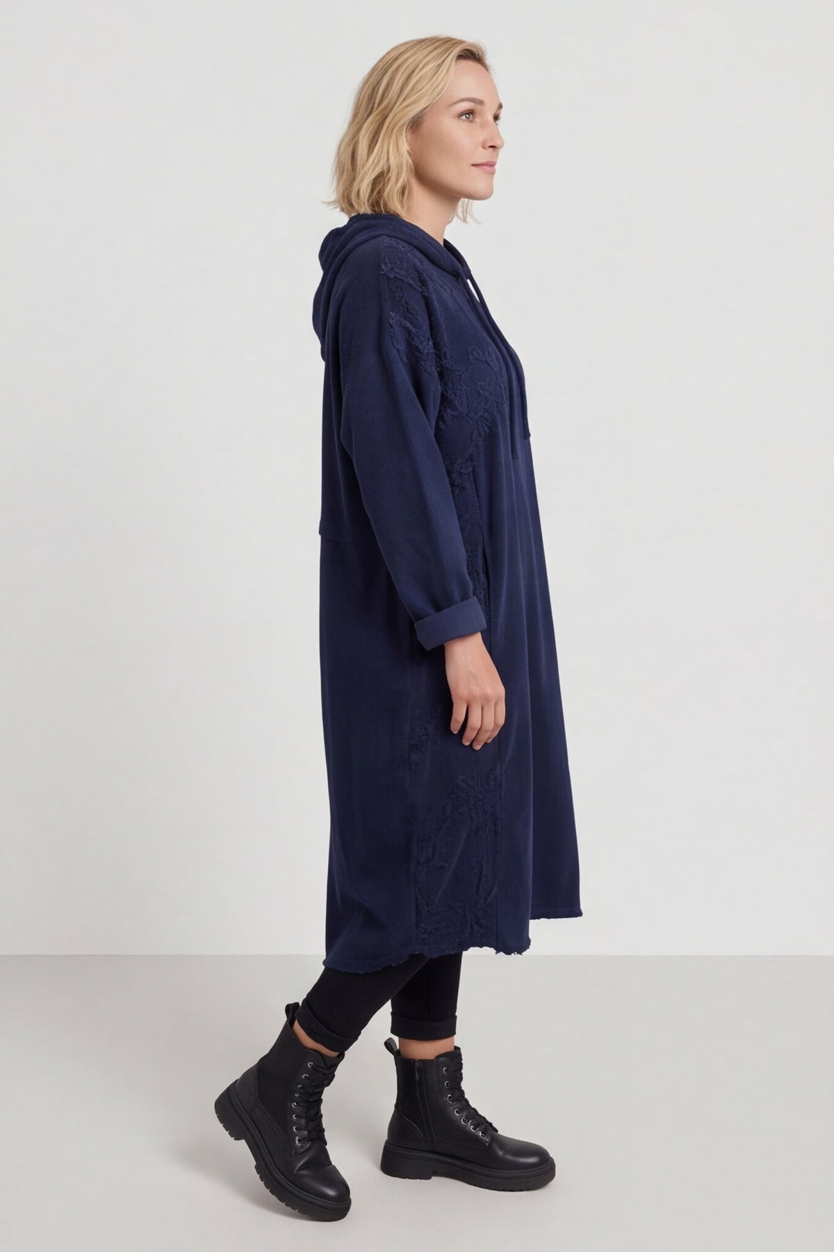 Devyn Hooded Needlecord Dress Navy – image 4 of 6