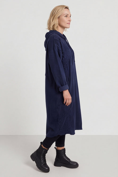 Devyn Hooded Needlecord Dress Navy – image 4 of 6