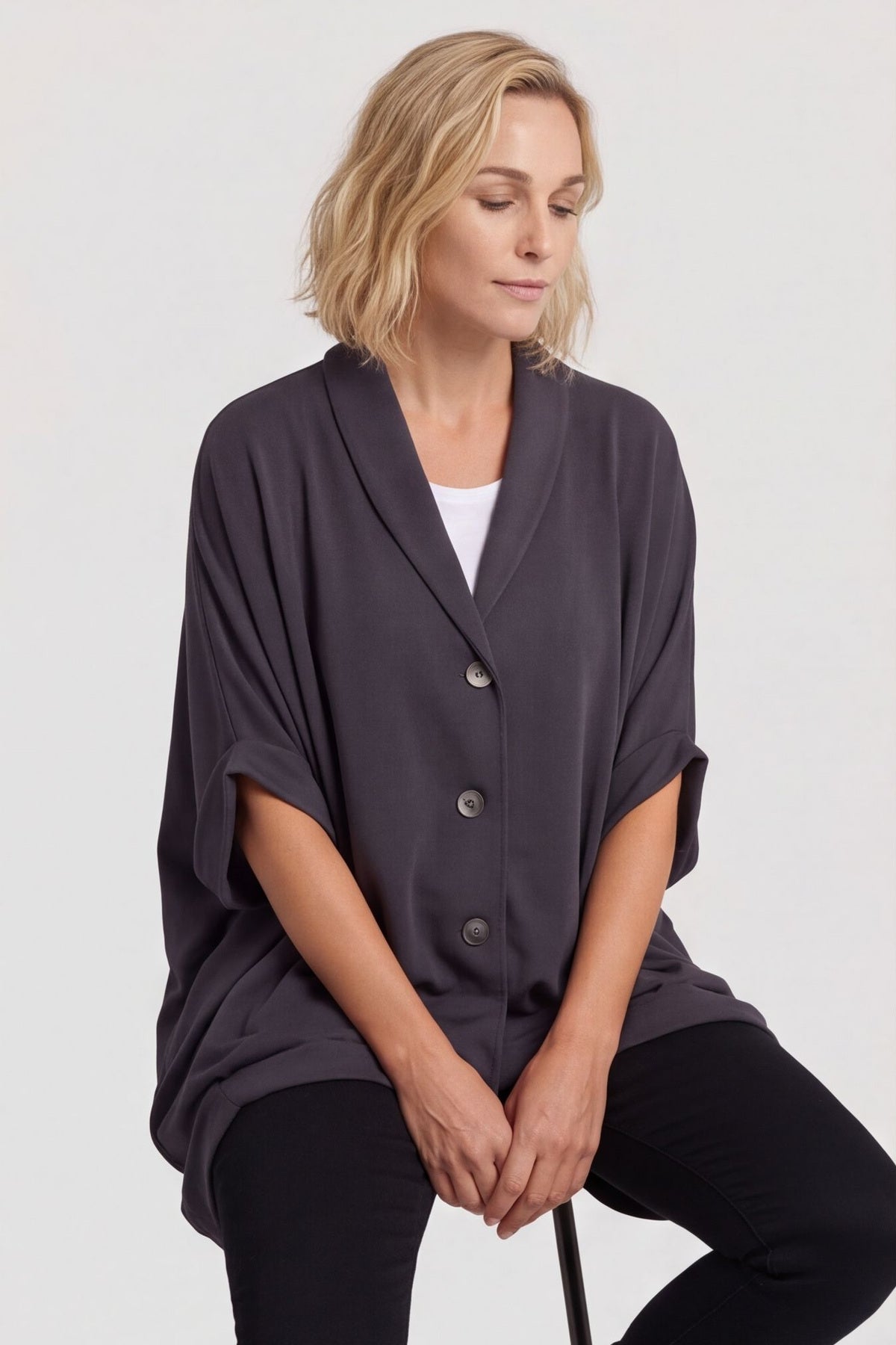 Carleen Batwing Cotton Jacket Charcoal – image 3 of 4