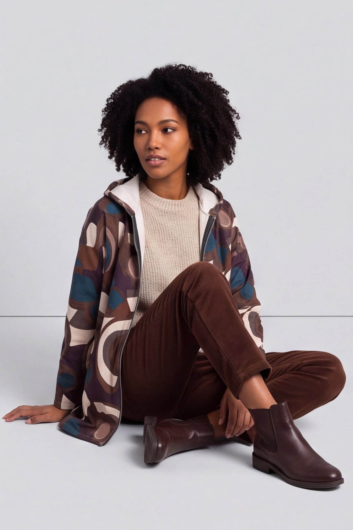 Cynthia Print Zip Hooded Jacket Teal – image 4 of 6