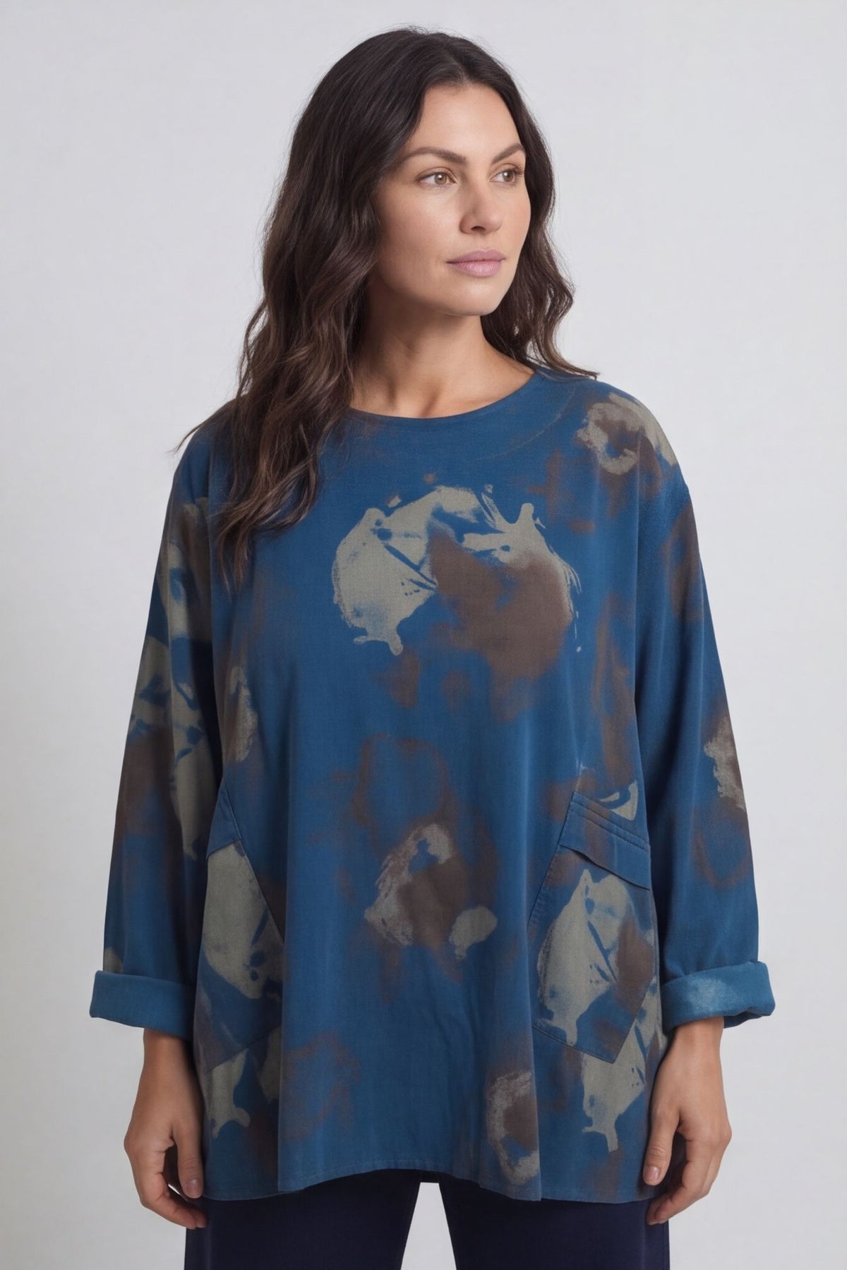 Rachel Print Needlecord Top Teal – image 4 of 6