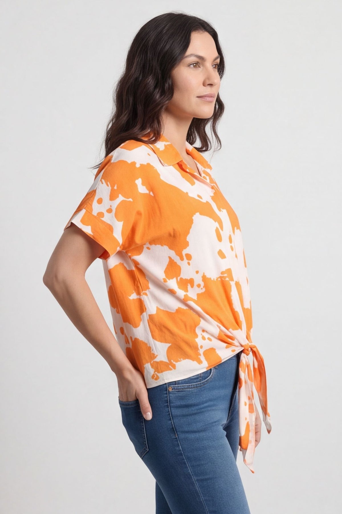 Edna Print Tie Shirt Orange – image 4 of 6