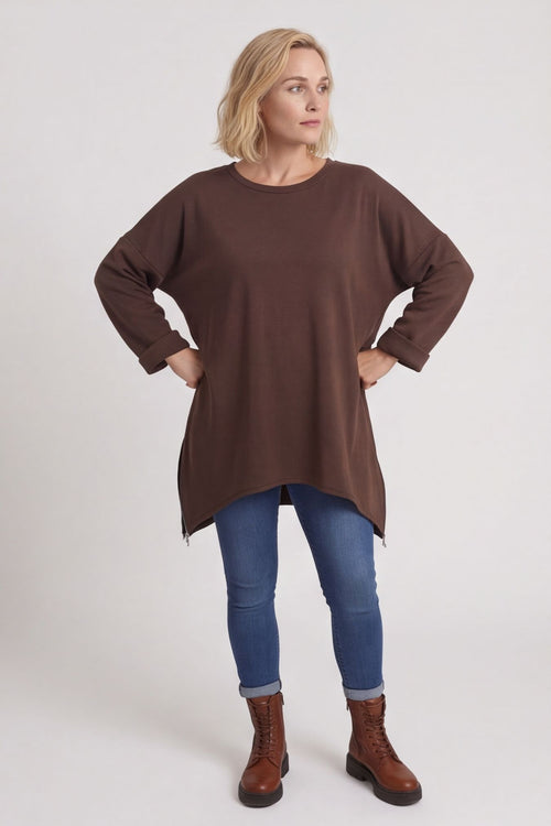 Lynne Zip Dipped Hem Top Cocoa – image 4 of 6