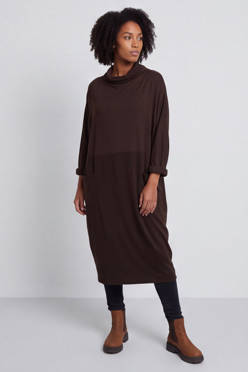Libby Cowl Neck Cotton Dress Cocoa – image 4 of 6