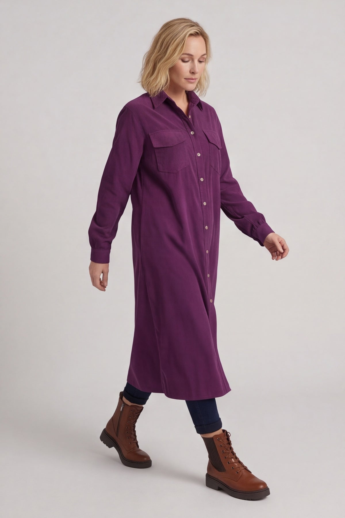Dezi Needlecord Shirt Dress Purple – image 4 of 6