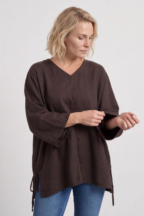 Nulvi V-Neck Linen Top Cocoa – image 4 of 4