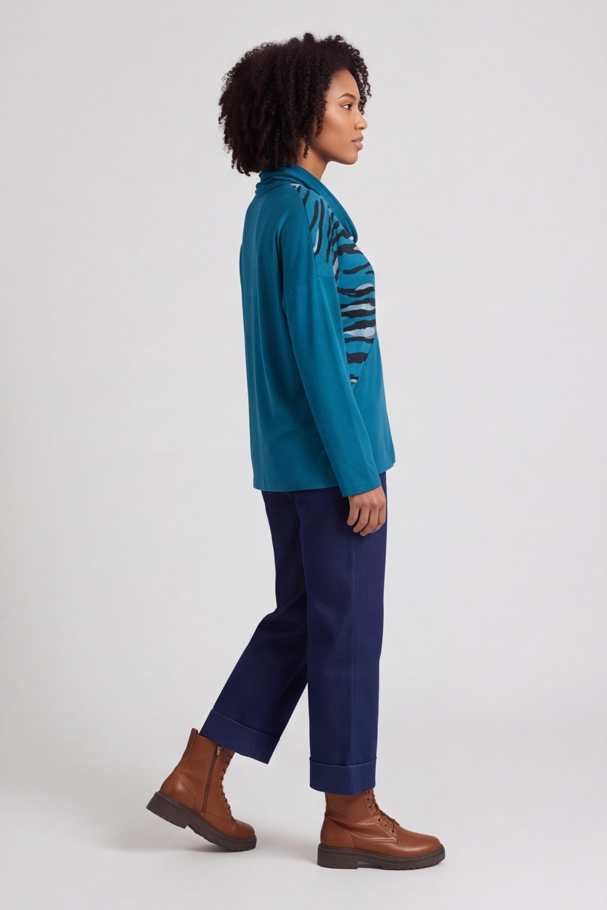 Lydia Cowl Print Cotton Top Teal – image 4 of 6