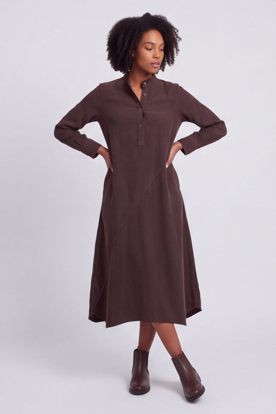 Ruby Needlecord Button Cocoa Dress