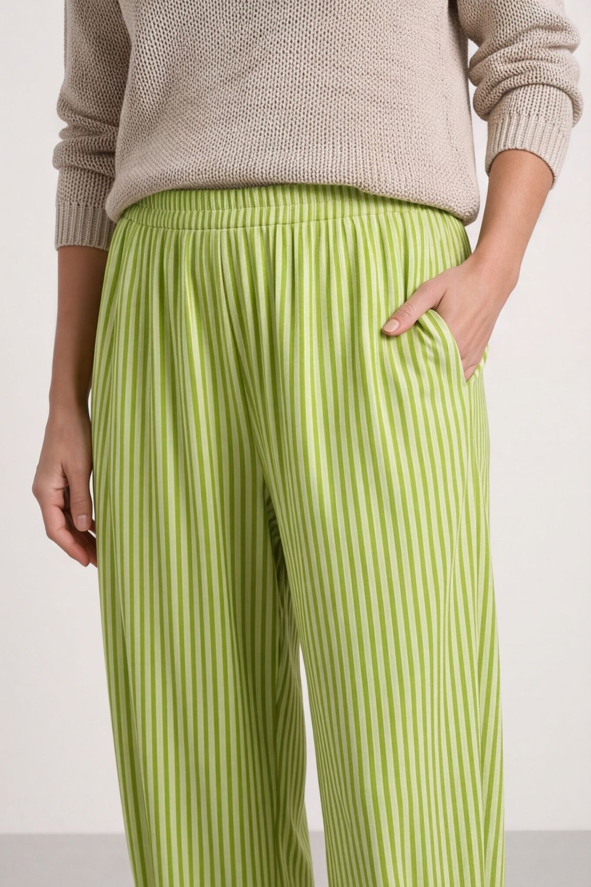 Jacinda Stripe Cotton Trousers Olive – image 4 of 6