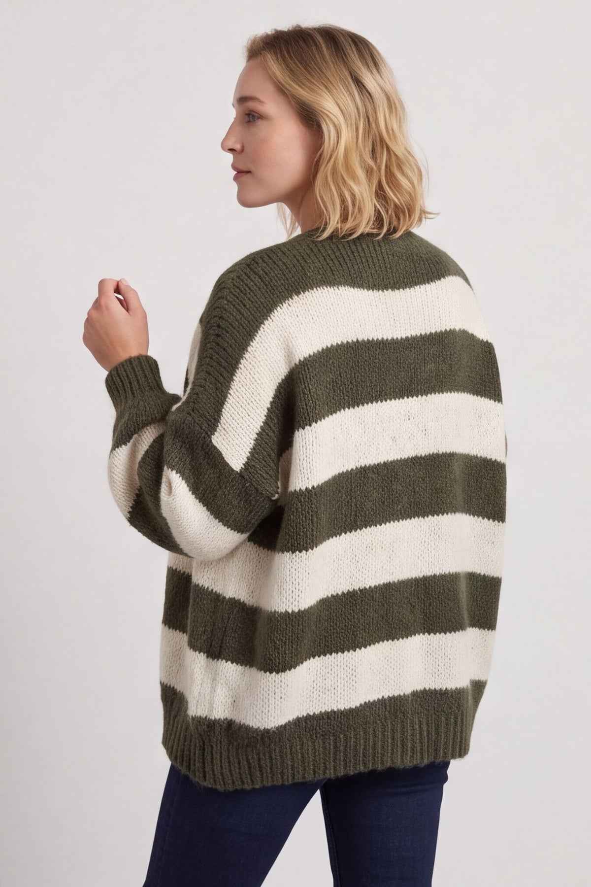 Kennedy Stripe Knitted Cardigan Khaki – image 3 of 5