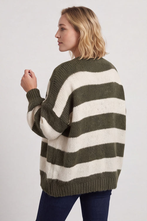 Kennedy Stripe Knitted Cardigan Khaki – image 3 of 5